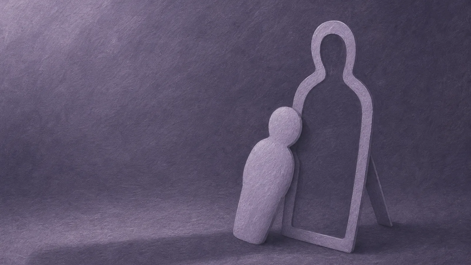 A small paper figure leaning its weight on a flat propped-up paper cut-out of a companion