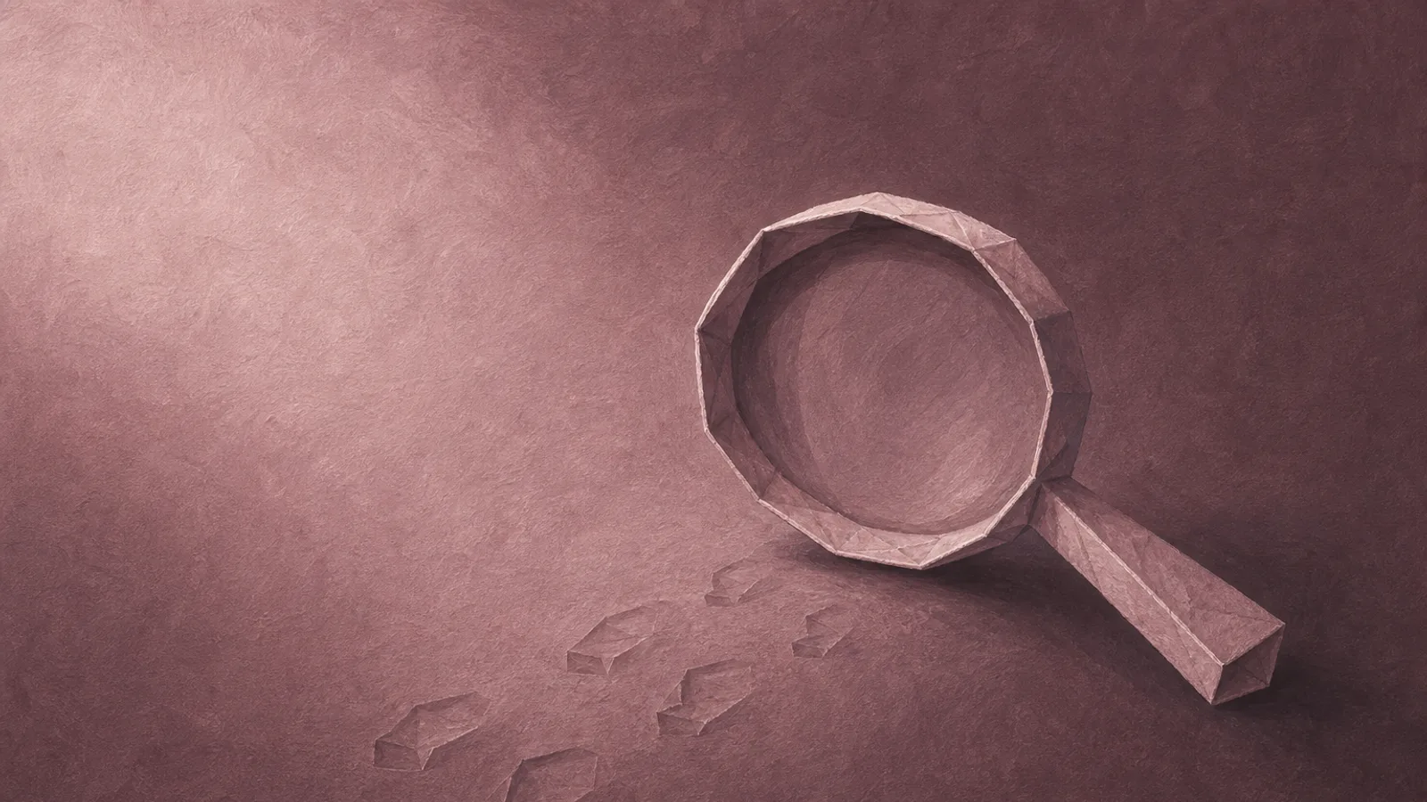 Eine Papierlupe, die über schwachen gefalteten Papierabdrücken liegt