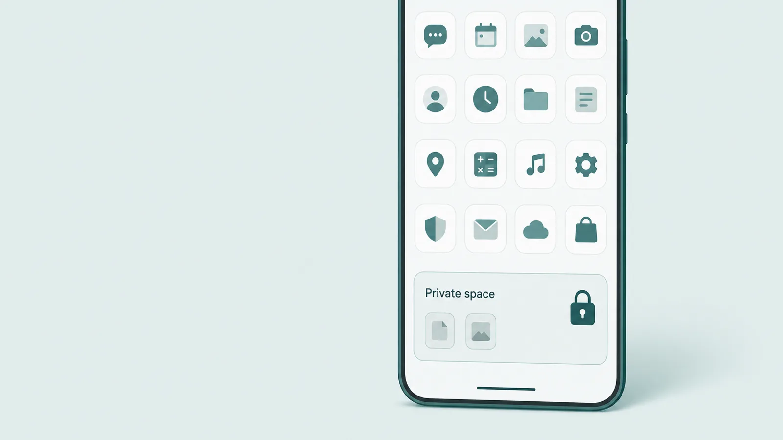 A Private space setup screen showing a locked separate profile with its own apps
