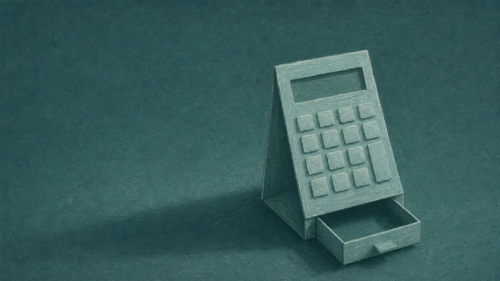 A folded-paper calculator with a concealed drawer sliding out from its base