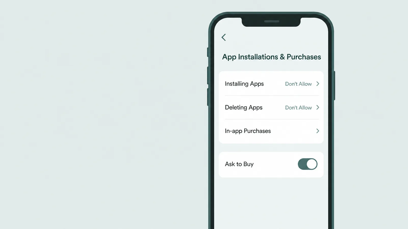 A Content and Privacy Restrictions screen with Installing and Deleting Apps set to Don't Allow
