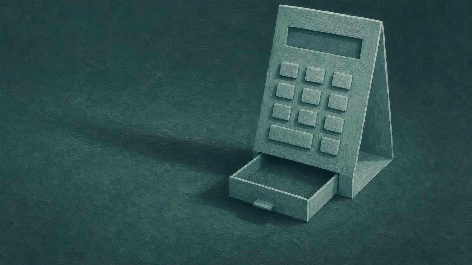 A folded-paper calculator with a concealed drawer sliding out from its base