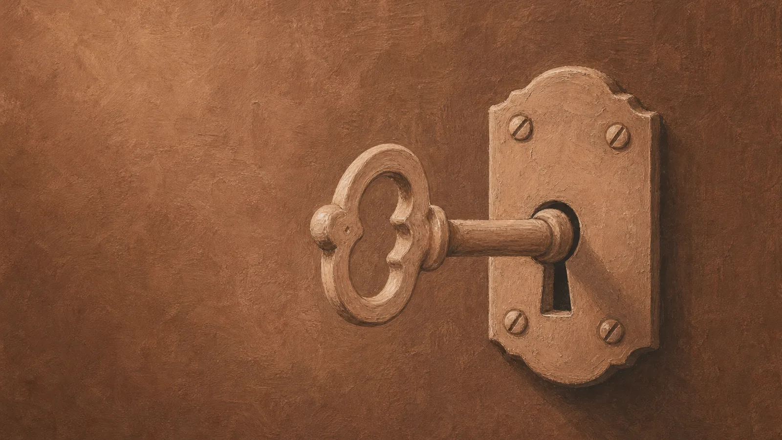 A single key resting in a lock that does not quite match it, on cream paper