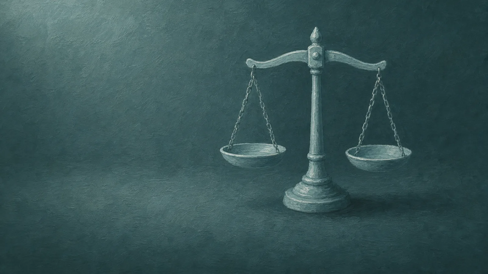A small two-pan balance scale resting on paper, weighing a choice