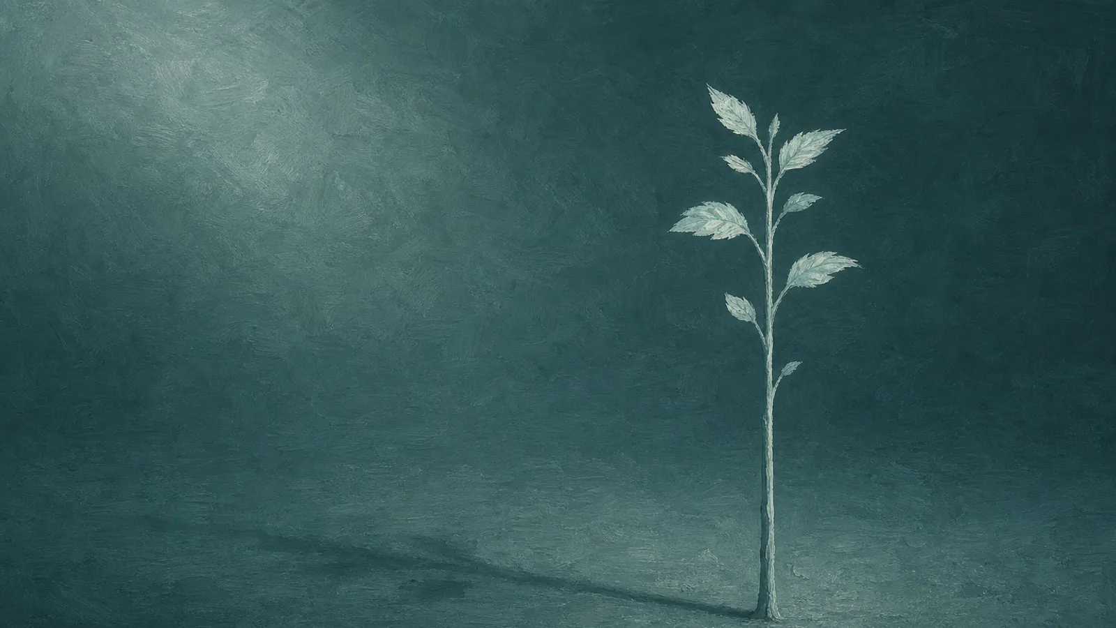 A single slender sapling standing unsupported on paper