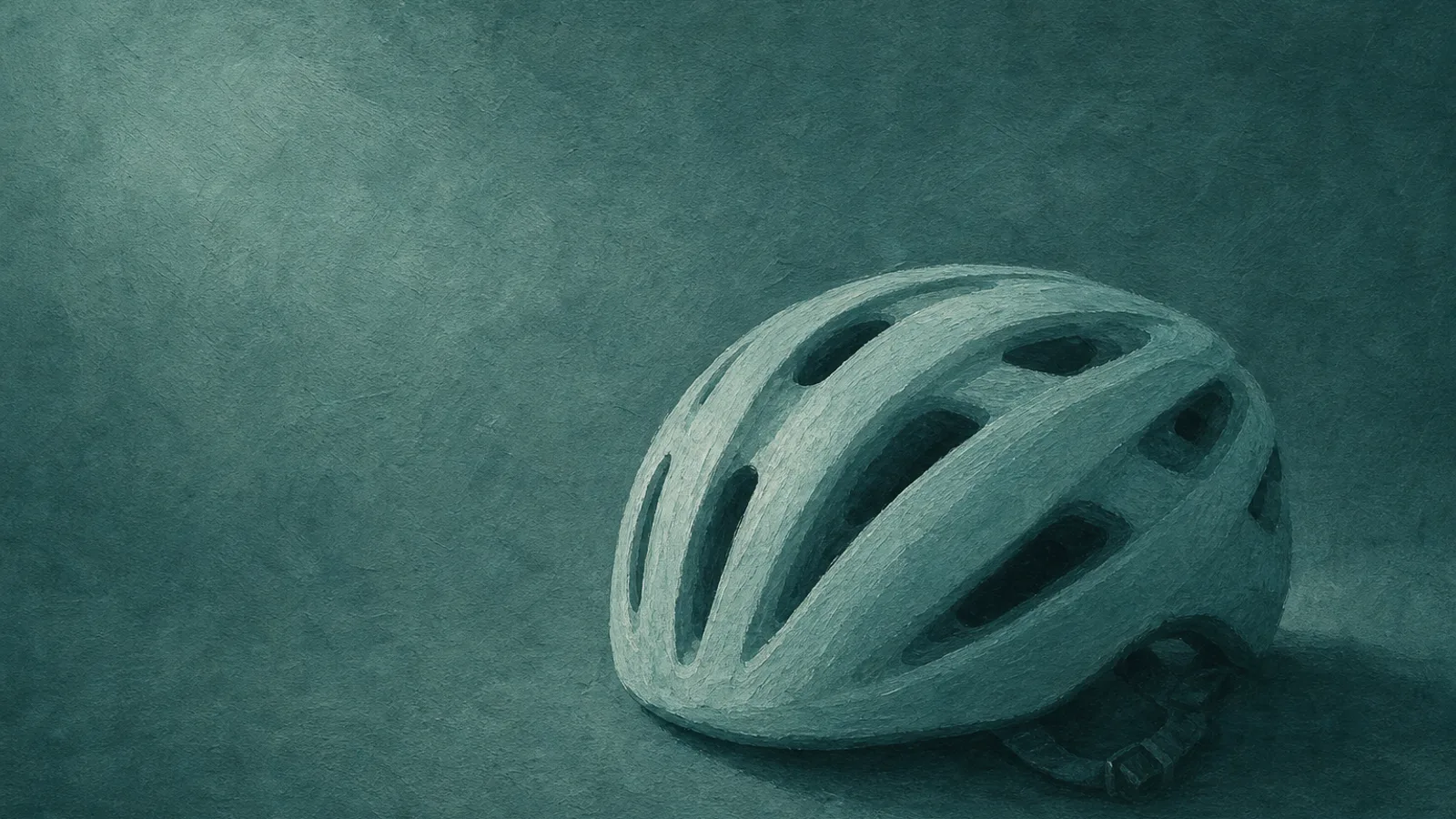 A single bicycle helmet resting on paper, ordinary protective gear