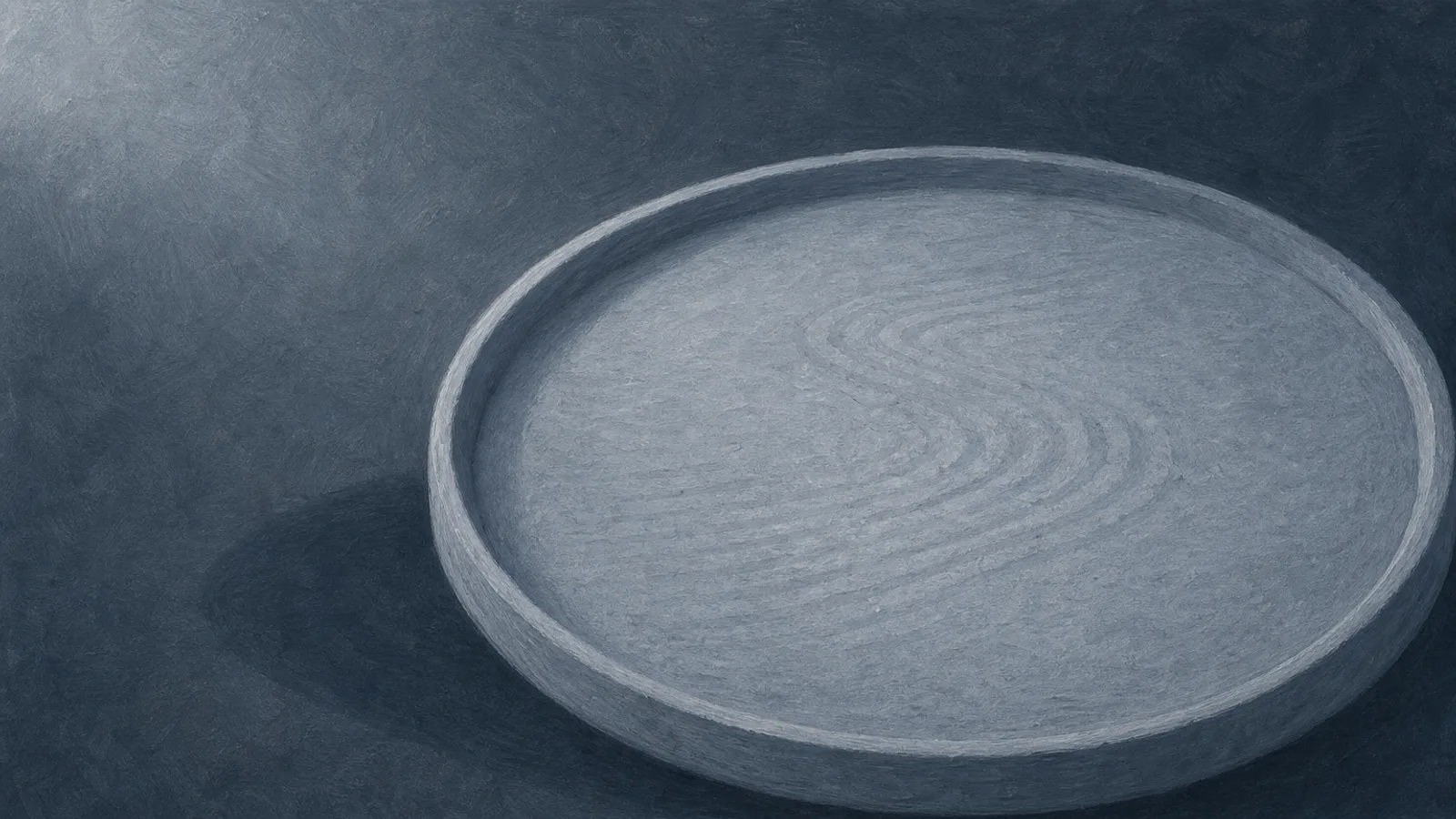 A paper sand garden where old raked lines are quietly reappearing beneath a smoothed surface