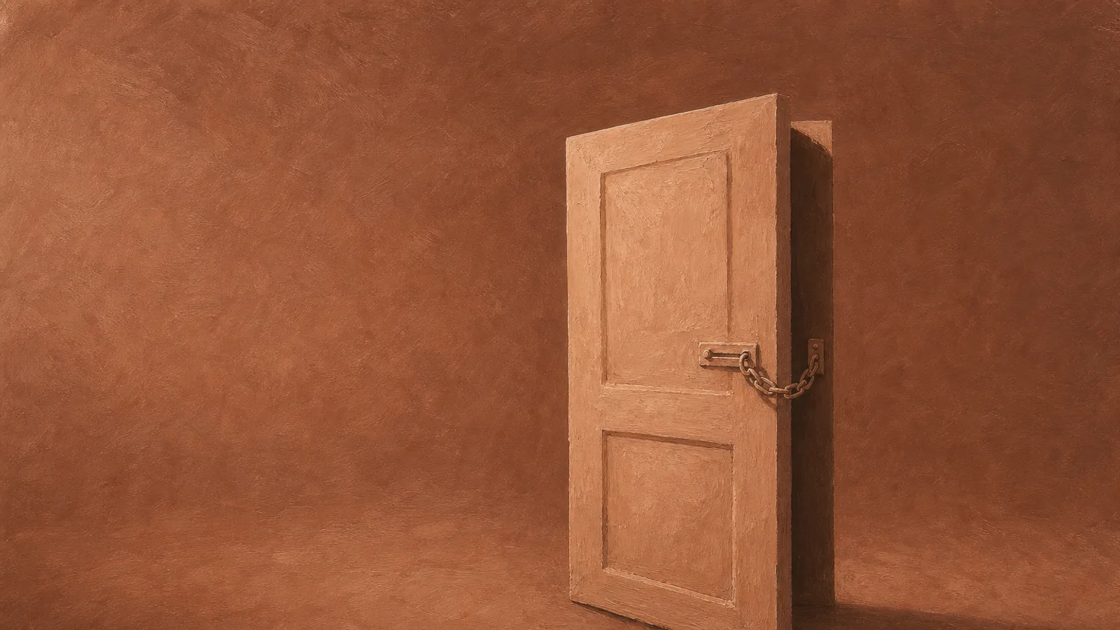 Pintu kertas yang dilengkapi rantai kunci kokoh, terbuka sedikit