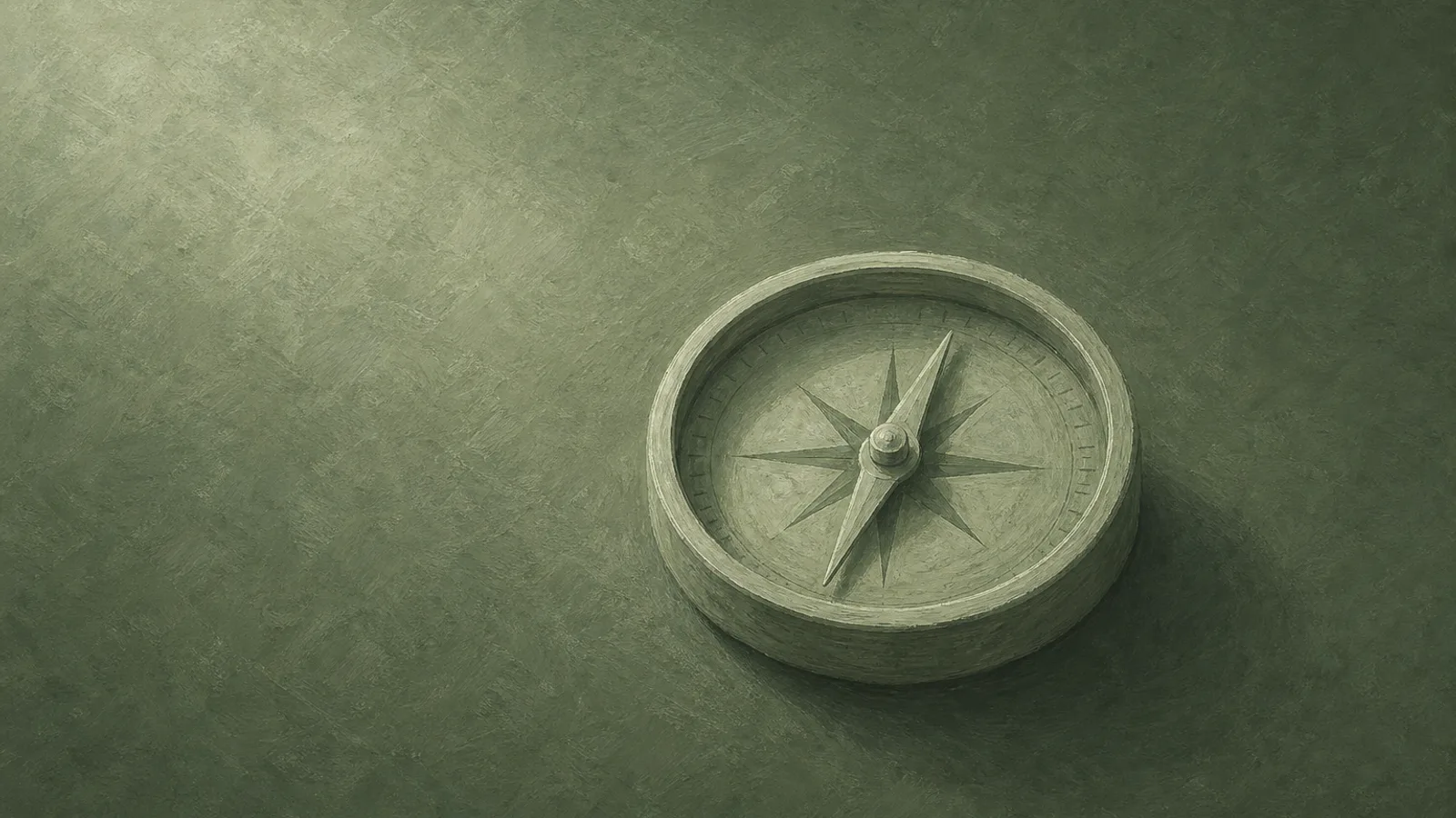A single compass resting on cream paper, its needle steady