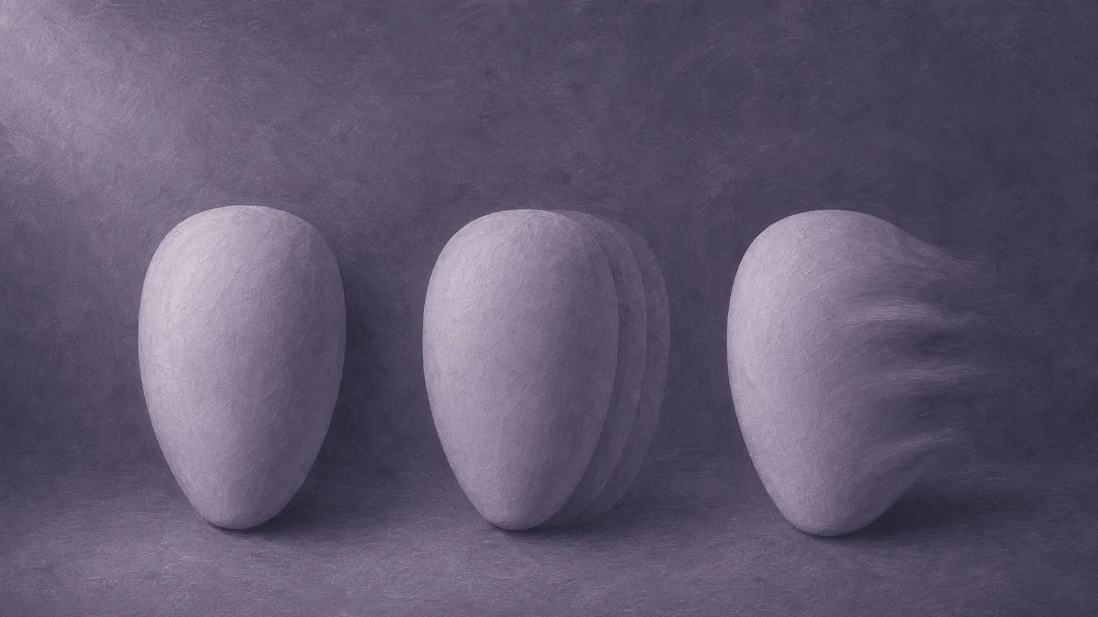 Three near-identical blank paper masks in a row, each subtly altered