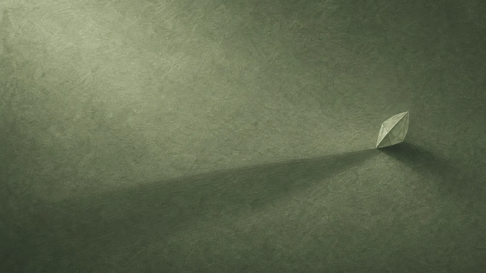 A small paper seed beside the long shadow it casts across a sage surface