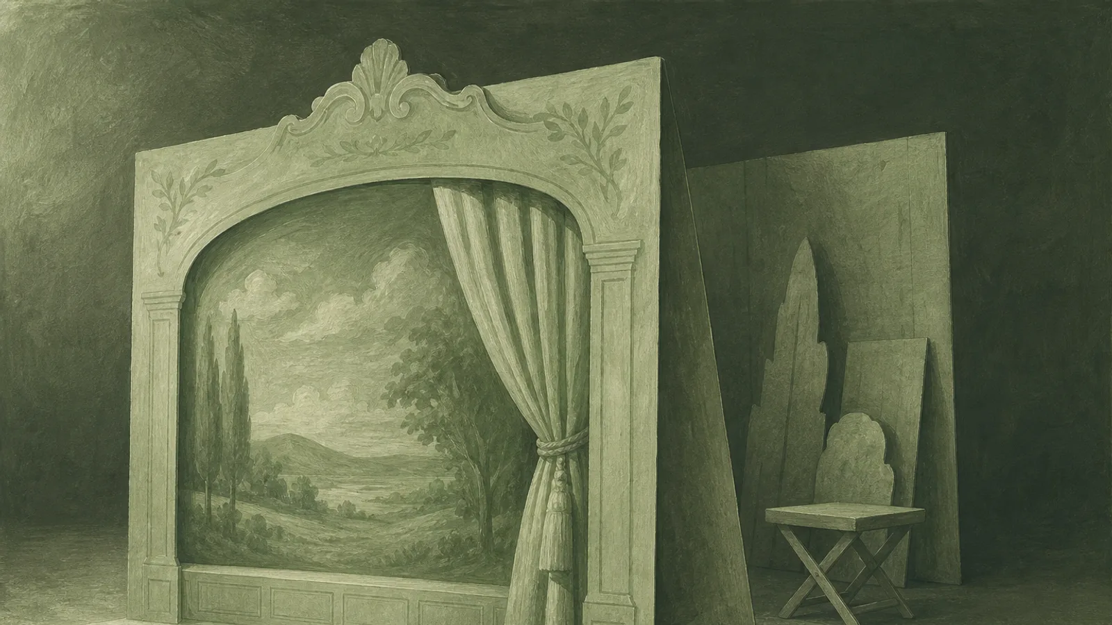 Un rideau de scène en papier tiré pour révéler les coulisses toutes simples derrière le décor soigné