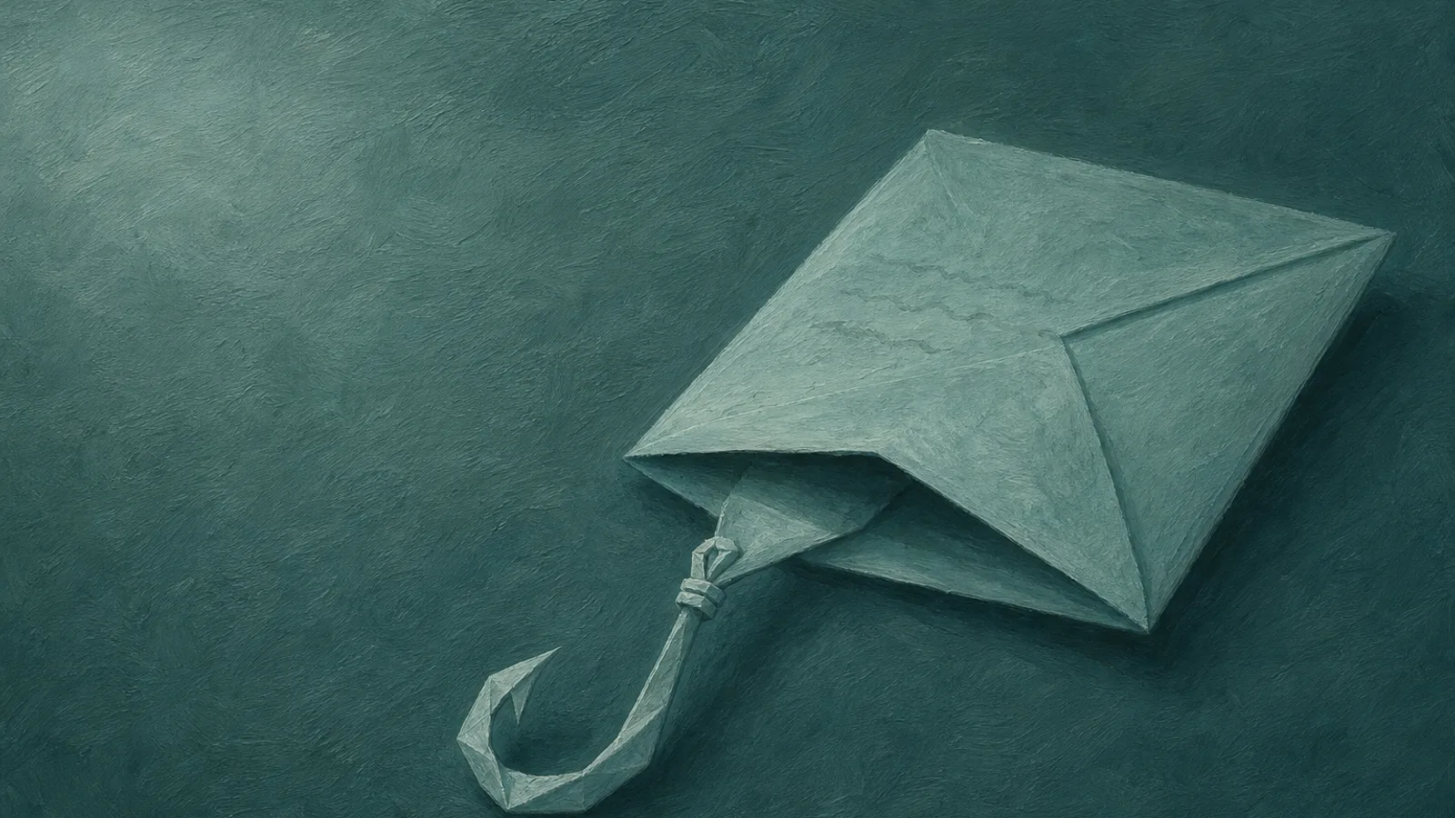 A folded paper envelope tipping open with a small folded paper hook inside